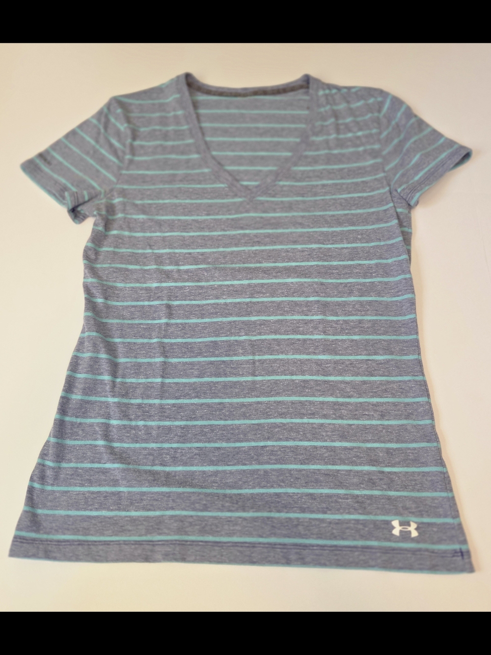 Under Armour Women's Heather Navy Tee with Aqua Stripes